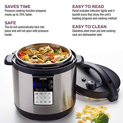 Zavor LUX Edge, 8 Quart Programmable Electric Multi-Cooker: Pressure Cooker, Slow Cooker, Rice Cooker, Yogurt Maker, Steamer and more - Stainless Steel (ZSELE03)