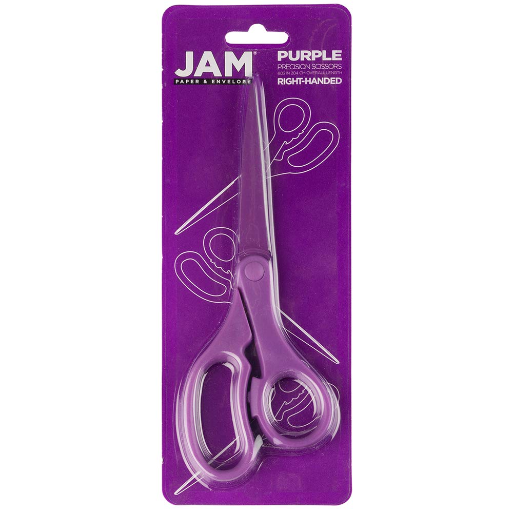 JAM PAPER Multi-Purpose Precision Scissors - 8 Inch - Purple - Ergonomic Handle & Stainless Steel Blades - Sold Individually