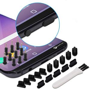 PortPlugs Universal 25pc Charging Port Cover Set, Compatible with iPhone, USB-C, Android, Micro USB, Tablets - Includes Headset Plugs, SIM Tool & Cleaning Brush (Black)