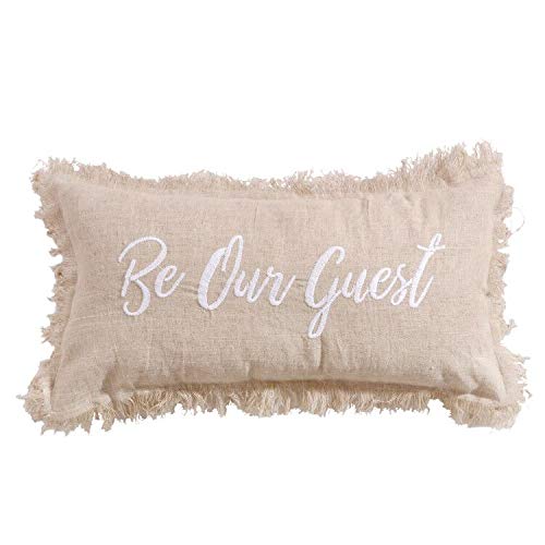 Levtex Home Pembroke Spa Be Our Guest Burlap Pillow, Word, Cotton, Ivory, Spa