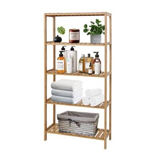kinsuite 5-tier bamboo free standing storage rack shelf multifunctional bamboo shelving unit bathroom kitchen living room holder