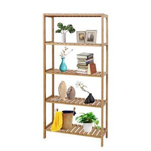 Kinsuite 5-Tier Bamboo Free Standing Storage Rack Shelf Multifunctional Bamboo Shelving Unit Bathroom Kitchen Living Room Holder