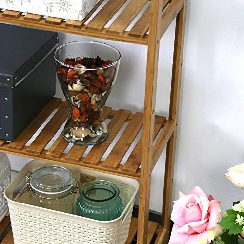 Kinsuite 5-Tier Bamboo Free Standing Storage Rack Shelf Multifunctional Bamboo Shelving Unit Bathroom Kitchen Living Room Holder