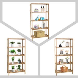 Kinsuite 5-Tier Bamboo Free Standing Storage Rack Shelf Multifunctional Bamboo Shelving Unit Bathroom Kitchen Living Room Holder