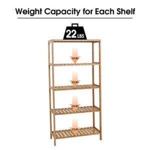 Kinsuite 5-Tier Bamboo Free Standing Storage Rack Shelf Multifunctional Bamboo Shelving Unit Bathroom Kitchen Living Room Holder