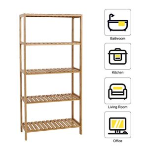 Kinsuite 5-Tier Bamboo Free Standing Storage Rack Shelf Multifunctional Bamboo Shelving Unit Bathroom Kitchen Living Room Holder