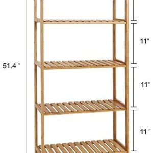 Kinsuite 5-Tier Bamboo Free Standing Storage Rack Shelf Multifunctional Bamboo Shelving Unit Bathroom Kitchen Living Room Holder