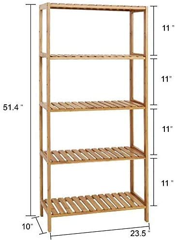 Kinsuite 5-Tier Bamboo Free Standing Storage Rack Shelf Multifunctional Bamboo Shelving Unit Bathroom Kitchen Living Room Holder