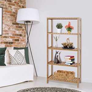 Kinsuite 5-Tier Bamboo Free Standing Storage Rack Shelf Multifunctional Bamboo Shelving Unit Bathroom Kitchen Living Room Holder