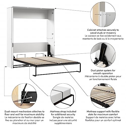 Bestar Lumina Queen Murphy Bed, Sleeping Arrangement for Multipurpose Room, White