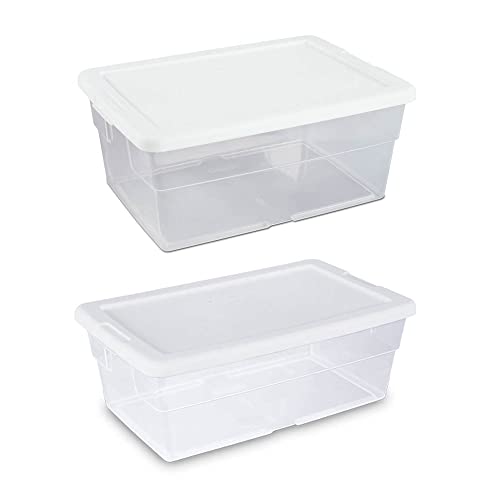 Sterilite 6 Quart Clear Multipurpose Plastic Storage Tote, 24 Pack, & 16 Quart Clear Multipurpose Plastic Storage Tote, 24 Pack for Home Organization