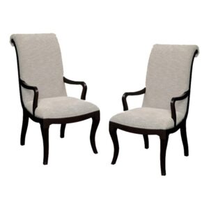 bowery hill 19.75" transitional fabric upholstered dining chairs with arms, set of 2, beige/espresso