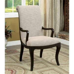 BOWERY HILL 19.75" Transitional Fabric Upholstered Dining Chairs with Arms, Set of 2, Beige/Espresso