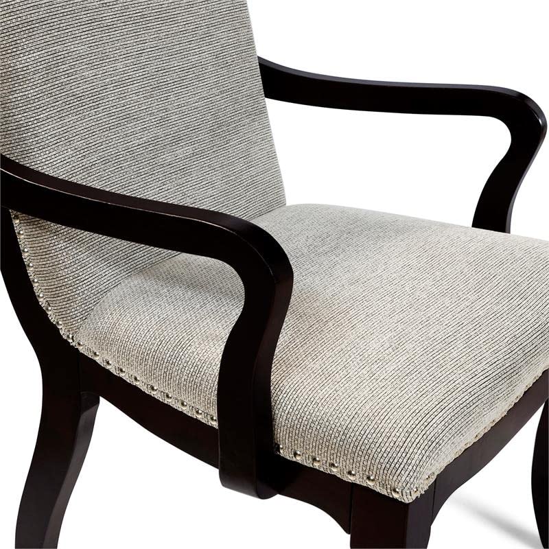 BOWERY HILL 19.75" Transitional Fabric Upholstered Dining Chairs with Arms, Set of 2, Beige/Espresso