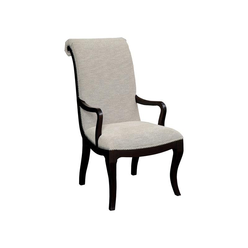 BOWERY HILL 19.75" Transitional Fabric Upholstered Dining Chairs with Arms, Set of 2, Beige/Espresso