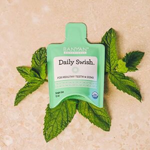 Banyan Botanicals Organic Daily Swish Mint Travel Packets - 12 ct - Ayurvedic Oil Pulling Mouthwash Oil for Oral Health - Coconut Oil Blend for Teeth and Gums