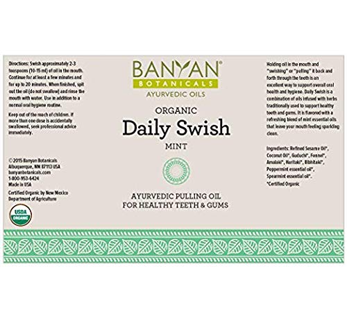 Banyan Botanicals Organic Daily Swish Mint Travel Packets - 12 ct - Ayurvedic Oil Pulling Mouthwash Oil for Oral Health - Coconut Oil Blend for Teeth and Gums