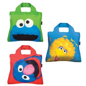 envirosax sesame st reusable grocery bags, eco-friendly polyester grocery shopping tote, set of 3 multicolored travel