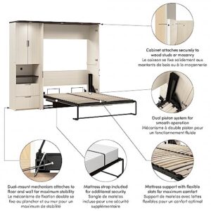 Bestar Lumina Full Murphy Bed with Desk and Storage Cabinet, Sleeping Arrangement with Drawers, White Chocolate