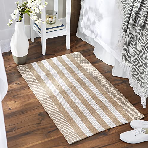 DII Woven Rag Rug Collection Recycled Yarn Cabana Stripe, 2x3', Stone