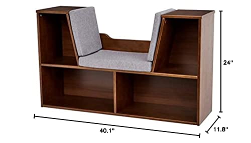 Amazon Basics Kids 4-Cube Bookcase With Reading Nook and 6 Shelves for Storage, Espresso, 11.8" D x 40.1" W x 24" H