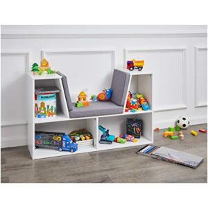 Amazon Basics Kids Bookcase with Reading Nook and 7 Storage Shelves, White, 40.1"L x 11.8"W x 24"H