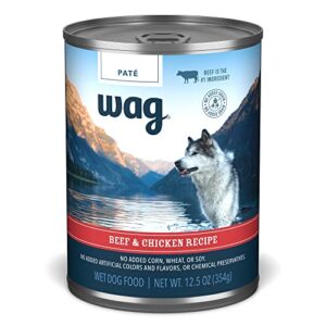 amazon brand - wag pate canned dog food, beef & chicken recipe, 12.5 oz can (pack of 12)