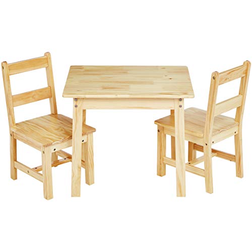 Amazon Basics Kids Solid Wood Table and 2 Chair Set, Natural