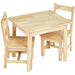 Amazon Basics Kids Solid Wood Table and 2 Chair Set, Natural