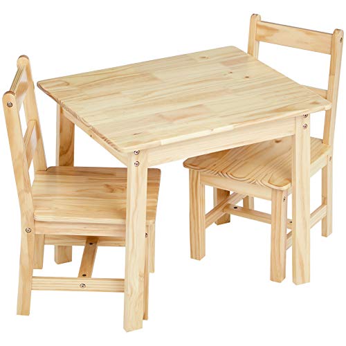 Amazon Basics Kids Solid Wood Table and 2 Chair Set, Natural