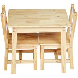 Amazon Basics Kids Solid Wood Table and 2 Chair Set, Natural