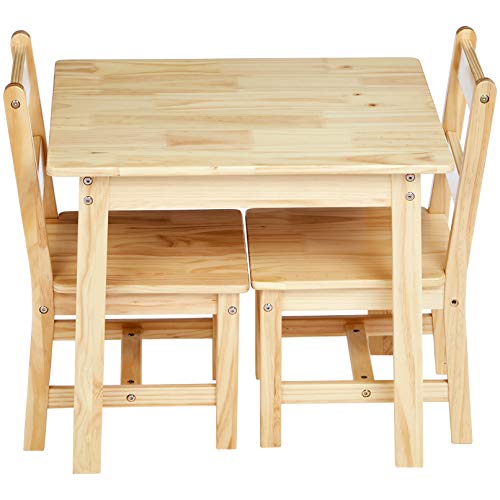 Amazon Basics Kids Solid Wood Table and 2 Chair Set, Natural