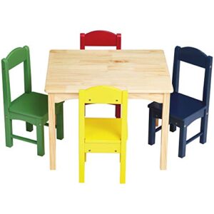 Amazon Basics Kids Wood Table and 4 Chair Set, Natural Table, Assorted Color