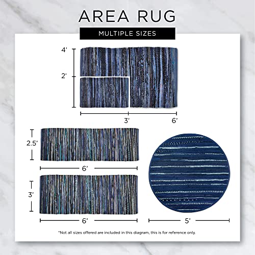DII Woven Rag Rug Collection Recycled Yarn Variegated Rustic Stripe, 2x3', French Blue