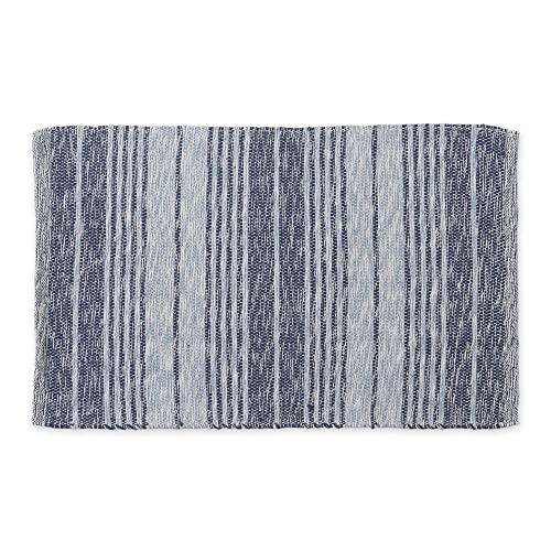 DII Woven Rag Rug Collection Recycled Yarn Variegated Rustic Stripe, 2x3', French Blue