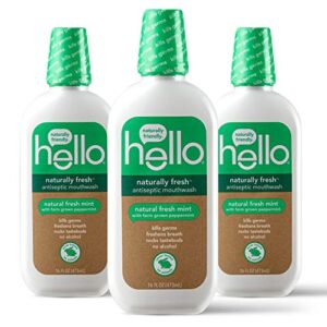hello naturally fresh antiseptic alcohol free mouthwash, natural fresh mint with farm grown peppermint, fluoride free, vegan, sls free and gluten free, 16 ounce (pack of 3)