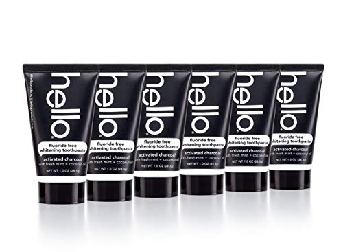 Hello Travel Size Activated Charcoal Epic Whitening Toothpaste, 6 Count | SLS Free, Fluoride Free