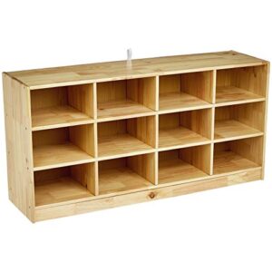amazon basics kids vertical storage cubby, 12 section organizer, wooden finish