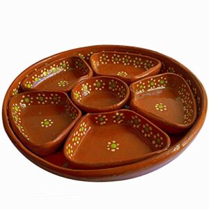 mexican salsera de barro 3-section bowls salsa chips guacamole nuts condiment server traditional clay party dish made in mexico