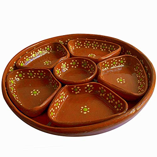 Mexican Salsera de Barro 3-Section Bowls Salsa Chips Guacamole Nuts Condiment Server Traditional Clay Party Dish Made in Mexico