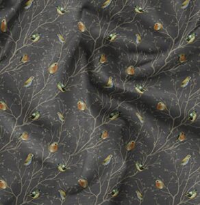 soimoi gray heavy canvas fabric leaves & flowerpecker bird fabric upholstery fabric, fabric for home accents prints by yard 58 inch wide