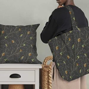 Soimoi Gray Heavy Canvas Fabric Leaves & Flowerpecker Bird Fabric Upholstery Fabric, Fabric for Home Accents Prints by Yard 58 Inch Wide