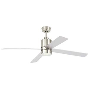 amazon brand – rivet modern cylindrical base remote control flush mount ceiling fan with led light, 52"w x 14"h, brushed nickel