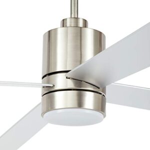 Amazon Brand – Rivet Modern Cylindrical Base Remote Control Flush Mount Ceiling Fan with LED Light, 52"W x 14"H, Brushed Nickel