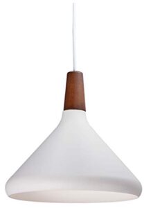 amazon brand – rivet modern wood scandinavian-inspired ceiling pendant fixture with light bulb - 15.25 x 15.25 x 9 inches, white metal with walnut finish