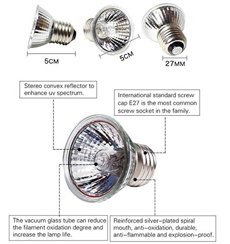 K JINGKELAI UVA UVB Reptile Light 50W UVA + UVB Full Spectrum Sun Lamp UV Heating Lamp for Turtle Aquarium Aquatic Reptile Lizard,E27/E26 Base,110V,50W,Pack of 6
