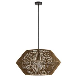 amazon brand – rivet rustic natural material construction pendant light with bulb, 60"h, brown