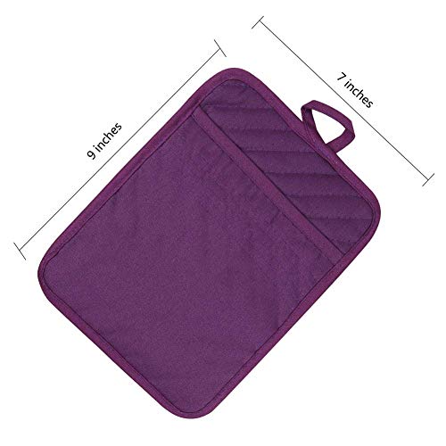 Anyi Pot Holders for Kitchen Heat Resistant, Cotton Hot Pads for Kitchen Counter Table, Purple Kitchen Pot Holders with Pocket