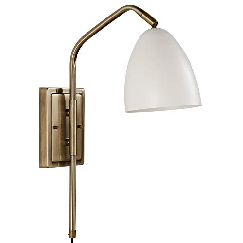 Amazon Brand – Rivet Industrial Swiveling Wall Sconce with Bulb, 18.1"H, Matte White and Antique Brass