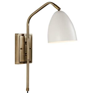 Amazon Brand – Rivet Industrial Swiveling Wall Sconce with Bulb, 18.1"H, Matte White and Antique Brass